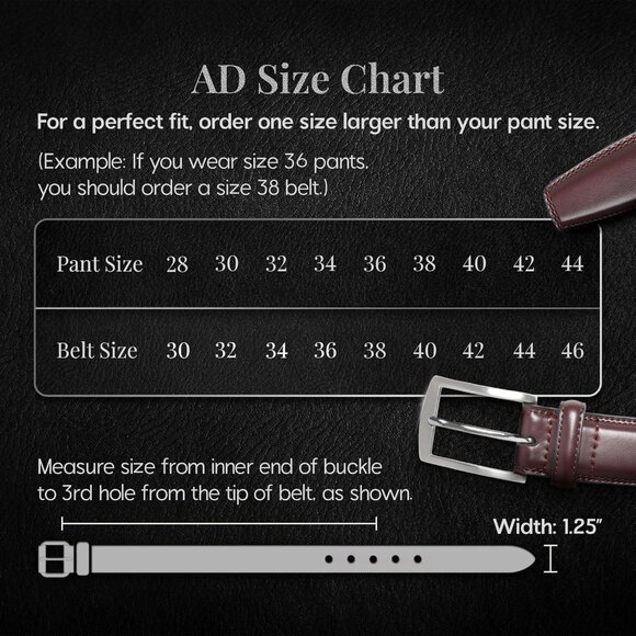 Genuine Wine Red Leather Dress Belt for Men Tan Men Belt for Suits Jeans Uniform - Picture 5 of 7